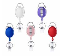 DOETYD 5 Pack Retractable Badge Reels Retractable Reel Clips Badge Holder with Extendable Lanyard Belt Clip Key Ring for Credit Card ID Card(White, Purple, Blue, Pink, Red)
