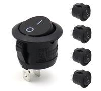 DOETYD 5 Pcs Mini Toggle Switch Set, Round ON/OFF Rocker Switch SPST 2 Pin 6A/250V 10A/125V Car Switches, Durable Electrical Switches For Boat, Vehicle, And Household Applications (Black)