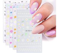 DOETYD 5 Sheets 3D Embossed Flowers Nail Art Stickers,Self Adhesive Spring Flowers Floral Decals Nail Supplies Accessories for Women&Girls Nail Art Design Decoration