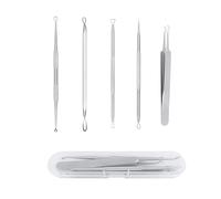 DOETYD 5PCS Blackhead Remover Tool Set with Case, Professional Pore Remover Kit for Acne Care, Stainless Steel Comedone Extractor and Pimple Popper Tools for Facial Spot and Zit Removal (Silver)