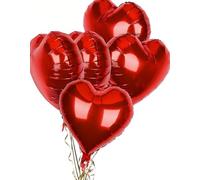 DOETYD 5PCS Red Heart Balloons, Heart Shape Foil Balloons 18 Inch Heart Shape Balloons Helium for Birthday Valentines Anniversary Engagement Bridal Decoration