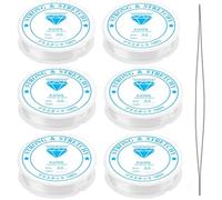 DOETYD 6 Rolls 72MX0.5mm Clear Elastic Thread with Beading Needles Invisible String Clear Craft Making String 6 Rolls Totaling 72M /236.22FT for Craft Durable Bracelet for Bracelet Beading