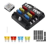 DOETYD 6 Way 12V Fuse Box with LED Indicator, Universal 12V Fuse Board with Negative Bus for Car, Boat, Marine, or Truck (Black)