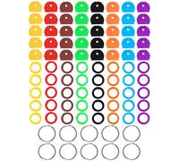 DOETYD 90 Pcs Key Covers Caps Set with 40 Plastic Caps, 40 Flexible Round PVC Key Tags and 10 Key Sleeve Rings, Assorted Colours for Easy Identification at Home Office Travel (Multicolour)