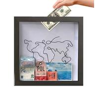 DOETYD Adventure Travel Memory Box,8 In Wooden Adventure Archive Shadow Box Frame for Travel Movie Ticket Photo Postcard Collection Travel Gifts Storage Box with Slot(Black)