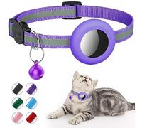 DOETYD Airtag Cat Collar, Reflective Air tag Cat Collar with Bell, Waterproof Airtag Holder Compatible with Apple Airtag, Anti-Lost Cat Tracker Collar for Cats Kittens and Small Dogs (Purple)