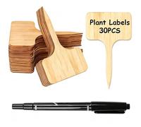 DOETYD Bamboo Plant Labels Tags Plant Markers Potted Markers Marker Pen for Garden Potted Seed Vegetables Herb and Flower Outdoor (30PCS Labels 1PCS Marker Pen)