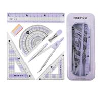 DOETYD Complete protractor and compass set, Cute Pink maths set for Girls Students, geometry sets for secondary school, Drawing Equipment Box for Teaching, Fun and Aesthetic Learning (Purple)