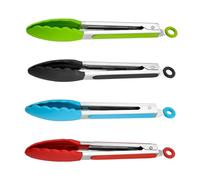 DOETYD Set of 4, 7'' Stainless Steel Kitchen Tongs with Non-Slip Grip and Locking Clip, Durable Cooking Tongs for Serving, Grilling, Salad, BBQ and Everyday Meal Preparation