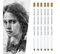 DOETYD Wooden Rubber Eraser Pencil Set - 6 Piece Highlight and Detail for Sketching Drawing