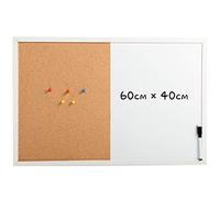 DOEWORKS 60 x 40cm Magnetic Whiteboard & Cork Board Combo Board, Wall Mounted Hanging Notice Board, Dry Erase and Bulletin Combination Board with White Wood Frame