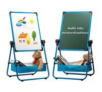 DOEWORKS Easel Magnetic Whiteboard Easel, Double Sides Whiteboard & Chalkboard U-Stand Writing Drawing Board, Height Adjustable & 360°Rotation, Blue