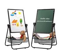 DOEWORKS Easel Magnetic Whiteboard Easel, Double Sides Whiteboard & Chalkboard U-Stand Writing Drawing Board, Height Adjustable & 360°Rotation, Black
