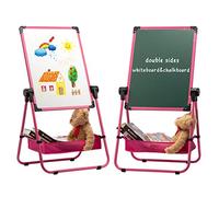 DOEWORKS Easel Magnetic Whiteboard Easel, Double Sides Whiteboard & Chalkboard U-Stand Writing Drawing Board, Height Adjustable & 360°Rotation, Pink