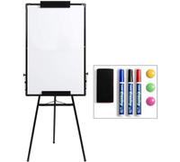 DOEWORKS Flip Chart Easel Whiteboard 90x60cm Tripod, Dry Erase Magnetic White Board Flipchart, Height Adjustable and Foldable Whiteboard for Home School Office, Black