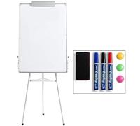 DOEWORKS Flip Chart Easel Whiteboard 90x60cm Tripod, Dry Erase Magnetic White Board Flipchart, Height Adjustable and Foldable Whiteboard for Home School Office, White