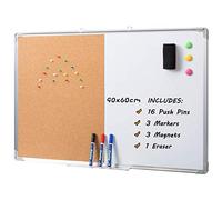 DOEWORKS Magnetic Whiteboard & Bulletin Board Set 90 x 60cm Combination Board, Wall Mounted Hanging Noticeboard, Dry Erase & Cork Board for Home Office School
