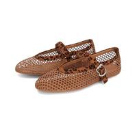DOEYG Mesh Ballet Flats for Women Buckle Strap Comfy Casual Office Fishnet Ballerina Flat Shoes, Leopard Brown, 9 UK