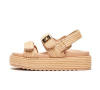 DOEYG Raffia Platform Wedge Sandals for Women Woven Slingback Platform Sandals Comfortable Open Toe Straw Beach Sandals Summer Espadrille Flatform Slide Sandals Nude Size 8.5, Natural Raffia, 6.5 UK