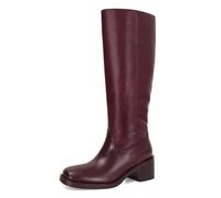 DOEYG Women's Banana Knee High Boots Square Toe Chunky Block Heel Tall Boots Wide Calf Fashion Comfortable Casual Pull on Long Boots, Burgundy, 8.5 UK