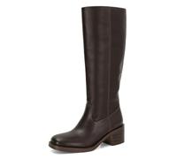 DOEYG Women's Banana Knee High Boots Square Toe Chunky Block Heel Tall Boots Wide Calf Fashion Comfortable Casual Pull on Long Boots, Chocolate, 5.5 UK