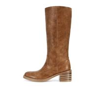 DOEYG Women's Banana Knee High Boots Square Toe Chunky Block Heel Tall Boots Wide Calf Fashion Comfortable Casual Pull on Long Boots, Mid Calf-brown, 6 UK