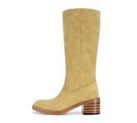 DOEYG Women's Banana Knee High Boots Square Toe Chunky Block Heel Tall Boots Wide Calf Fashion Comfortable Casual Pull on Long Boots, Mid Calf-banana, 6 UK