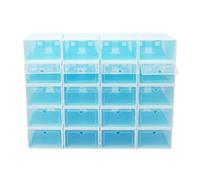 Dofanqing 20pcs Blue Plastic Shoe Storage Box,Drawer Stackable,Foldable Organiser Boxes,Lid Fastening Buckle,Clear Visibility,Side Buckles,for Shoe Cabinets,Bedrooms, Cloakrooms