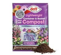 Doff Lightweight Container & Basket Compost - Expands 15L Peat-Free Plant Feed & Garden Fertiliser - Coco Coir Compost Enriched with Fertiliser - Indoor & Outdoor Plants