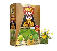 Doff Power Up Lawn Feed, Weed & Moss Killer | Triple Action Lawn Treatment | Feeds Grass, Kills Weeds & Moss | Treats Up to 100m² | Thickens Lawns | Fast-Acting Granular Lawn Care - 3.2kg