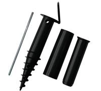 DOFFITAX Plastic Screw In Ground Spike Black | Rotary Airer Washing Line Parasol Base | Fits 32mm 35mm 40mm 50mm Poles | Spiral Auger Design | Flip Lid Cap | 2 Inserts & Turn Rod Included