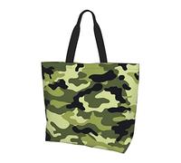 DOFFO Bone And Paw Print Printed Canvas Tote Bag Reusable Grocery Bags Reusable Shopping Bags Beach Bag Shoulder Bag, Camo Green, One Size