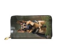 DOFFO German Shepherd Print Leather Wallet For Women Coin Purse Slim Zip Phone Change Purse Clutch Card Holder Case Wallet, German Shepherd, One Size