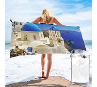 DOFFO Microfiber Beach Towel,Santorini Greek Island Sea View Printed Fast Dry Towel Travel Beach Towel Bath Towels Large 31"X 63" Soft Absorbent Lightweight Beach Towel for Camping Pool