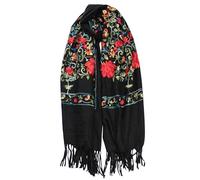 DOFOTAWN Women’s Embroidered Oversize Tassel Pashmina Shawl Scarf Gift for Women, Black, Length：70.8 Inch Width：27.6 Inch