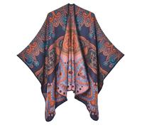 DOFOTAWN Women's Vintage Pattern Open Front Poncho Cape Shawl Winter Shawl Wraps, 8-navy, Length 59inch,Width 51.2inch