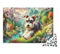 Dog 1000Piece JigsawPuzzleSchnauzer Spring Stream KidsforAdult Challenging LargePiecePuzzles Age12+byth HomeDecoration Uncover The Puzzle 52x38cm/1000pcs