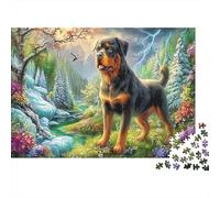 Dog 1000Piece JigsawPuzzlesRottweiler Winter Forest ForAdult Colourful LargePiecePuzzles Age12+byth Challenging The Impossible Difficult Game Brainteasing Adults Jigsaw Puzzle 52x38cm/1000pcs