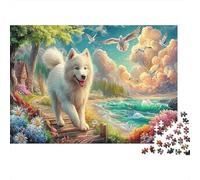 Dog 1000Pieces JigsawPuzzlesSamoyed Beach Bridge ForAdult Colourful Brainteasing Age12+byth ThemeFlowersandBirds Fun, Challenging 70x50cm/1000pcs