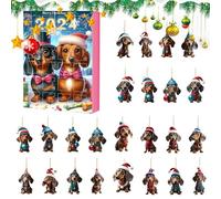 Dog - 24 Days Of Christmas Collectible Funny Dog Set - Countdown Calendar, 2D Flat Acrylic Dog Pendants Christmas