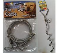 Dog 6ft Garden Tie Out Cable Pet Lead Strong Wire with Spiral Ground Stake Spike (Silver)