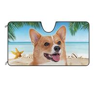 Dog A Cute Corgi Dog At The Beach Front Windshield Sun Shade Heat Protection Car Windscreen Sun Shade Keep Cooler Windscreen Car Sunshades Universal For Summer Vans Va-Ns M