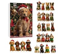Dog Advent Calendars 2025-24 Days Advent Calendar for Pets with Reusable Ornaments, 2D Acrylic Cute Dogs Ornaments Christmas Tree Decorations Countdown Calendar for Dogs Lovers and Families