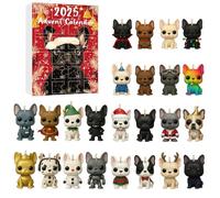 Dog Advents Calendars 2025, 24 Days Christmas Countdown Calendar with Funny French Bulldog Ornaments, 2D Acrylic Dog Pendant Decorations for Tree, Home and Office Gifts for Dogs Lovers