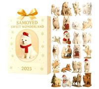 Dog Adventt Calendar - 2D Acrylic Cute Puppy Pendants, 24 Days Christmas Countdown Ornaments, Samoyed Pet Decoration Set | Festive Hanging Gift For Kids Animal Lovers Home Door Classroom Holiday Displ