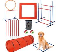 Dog Agile Course Backyard Set, Dog Obstacle Course Backyard with 2-Set Agility Hurdle,Jump Ring, Tunnel, Pause Box, 8 Weave Poles, Toy Balls & Portable Storage Bags,Dog Agility Equipment