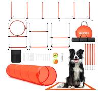 Dog Agility Course Backyard Set, Dog Agility Equipment, Pet obstacle Course Backyard with 6 Dual Mode Weave Poles, 2 Adjustable Hurdle, Jump Ring, Tunnel, Pause Box, Toy Balls and 2 Carrying Bags