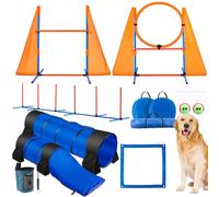 Dog Agility Course Backyard Set, Portable Agility Training Equipment for Dogs - 2 Tunnel with sandbags, 2 Jumps, 6 Weave Poles, Pause Box & More, Dog Obstacle Course Kit for Indoor and Outdoor