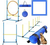 Dog Agility Equipment Set - Obstacle Course Training Kit with Tire Jump, Hurdle Jump, Tunnel, Weave Poles, and Pause Box for Indoor/Outdoor Use