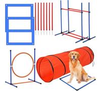 Dog Agility Training Equipment Set with Tunnel, Tire Jump, Hurdle, and Weave Poles for Indoor and Outdoor Obstacle Courses